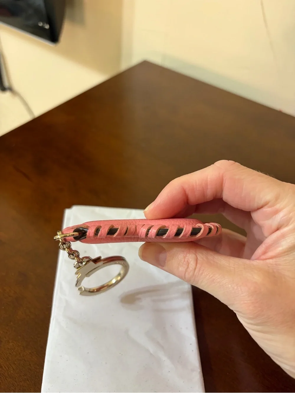 kate spade Pink Heart Keychain Charm with Whipstitch Edging